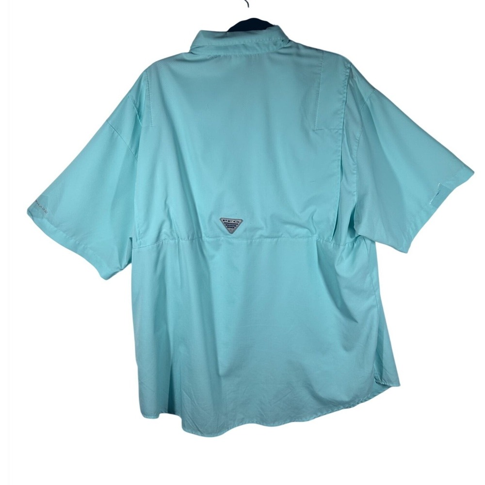 Columbia PFG Tamiami II Shirt Mens XL Aqua Blue Short Sleeve Fishing Button Up - Picture 2 of 10